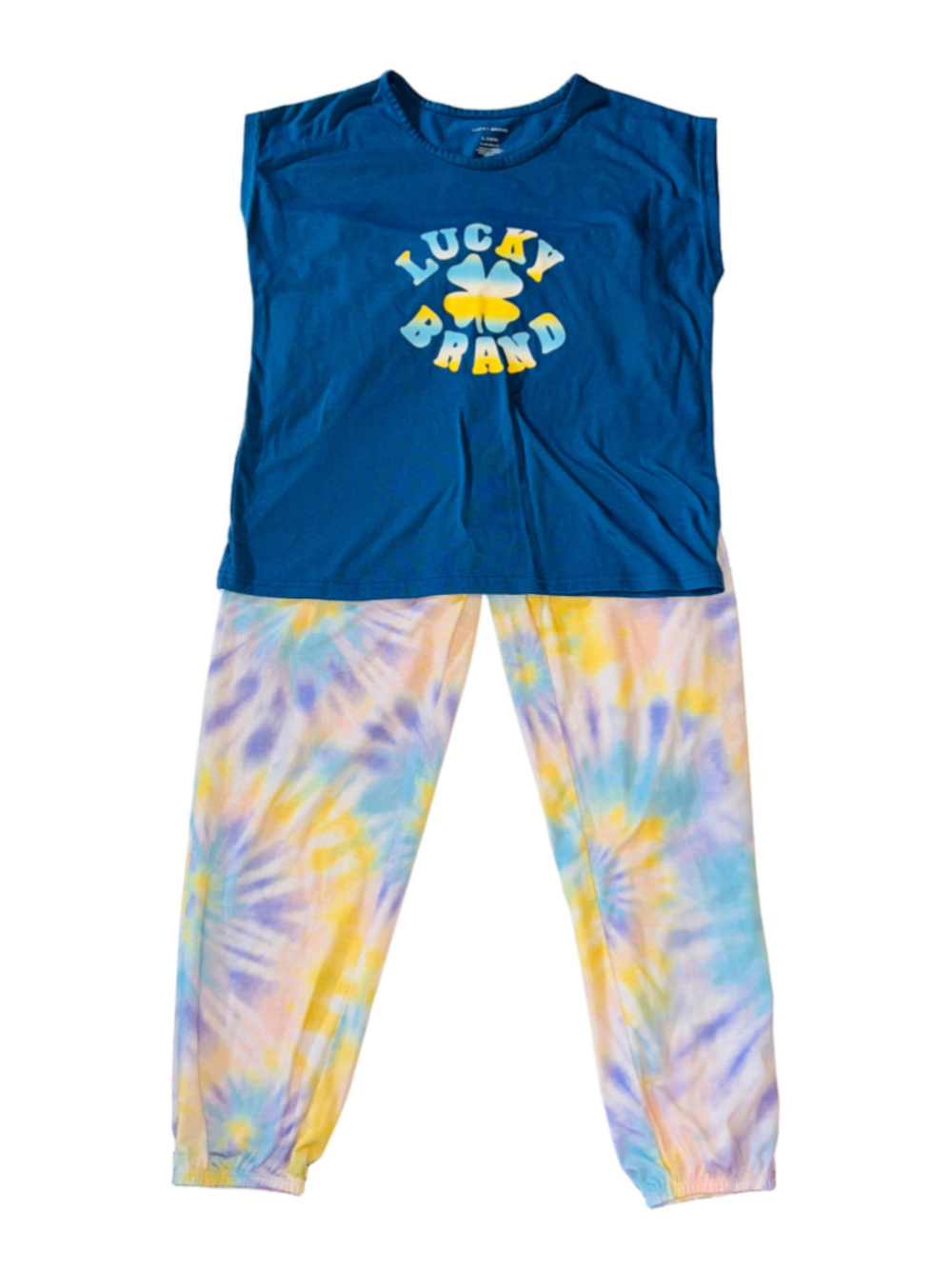 Girls Lucky Brand Pajama Set Size L 14/16 Blue Yellow Tie Dye